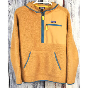 Patagonia Retro Pyle Pullover Hoody Mens XL Beige Blue Sherpa Fleece Jacket